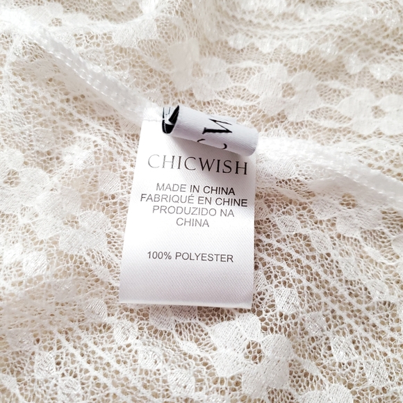 Chicwish lace longline open front white kimono cover up white bubble sleeves S-M - Picture 9 of 10